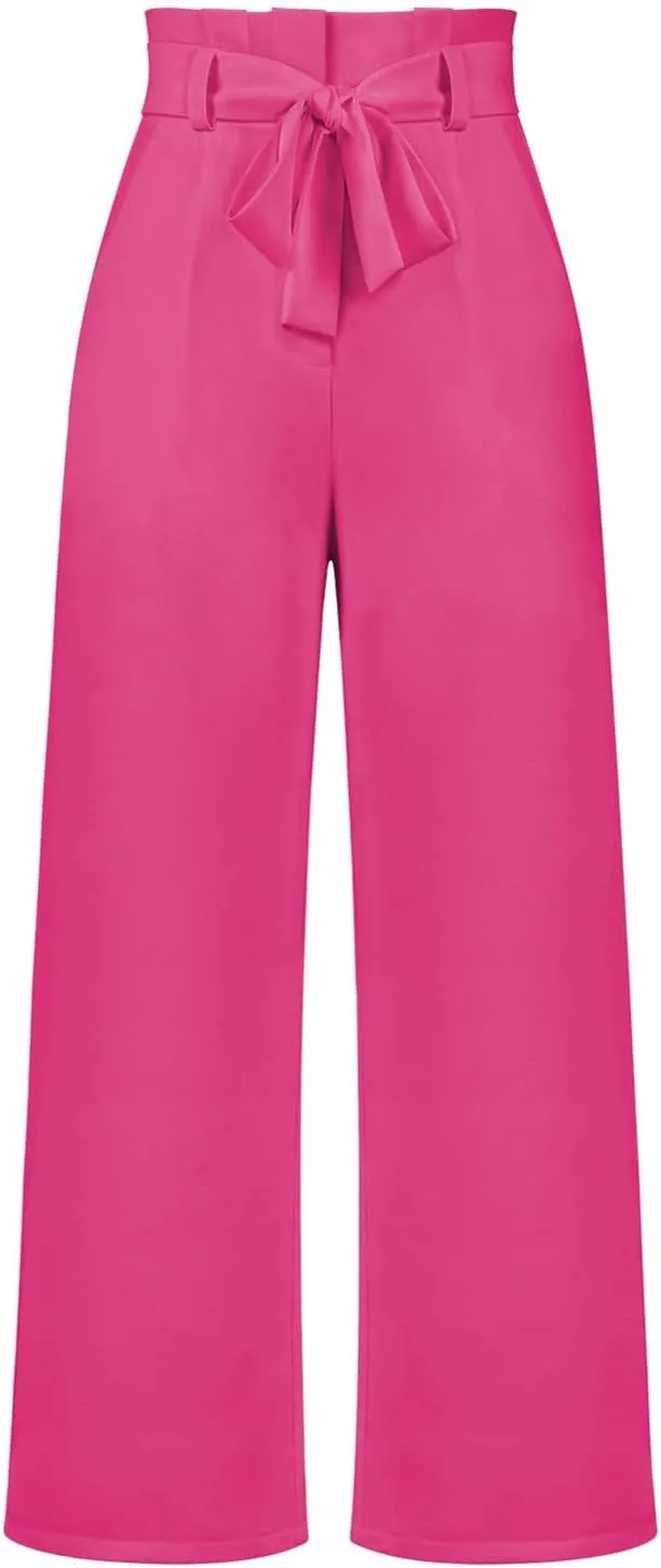 Womens High Waist Pants Business Casual Wide Leg Pants Solid Color Straight Leg Trousers Trendy Loose Cropped