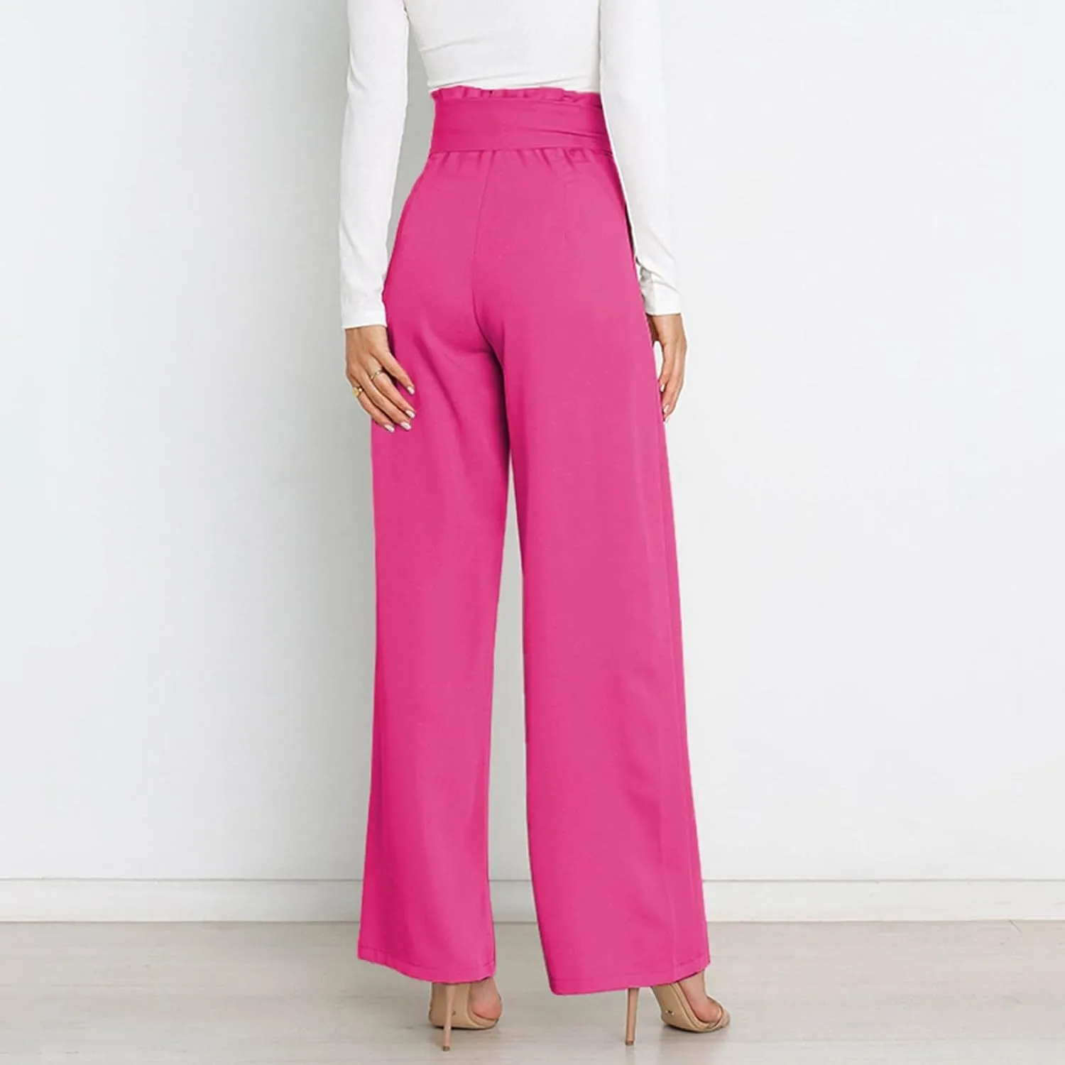 Womens High Waist Pants Business Casual Wide Leg Pants Solid Color Straight Leg Trousers Trendy Loose Cropped