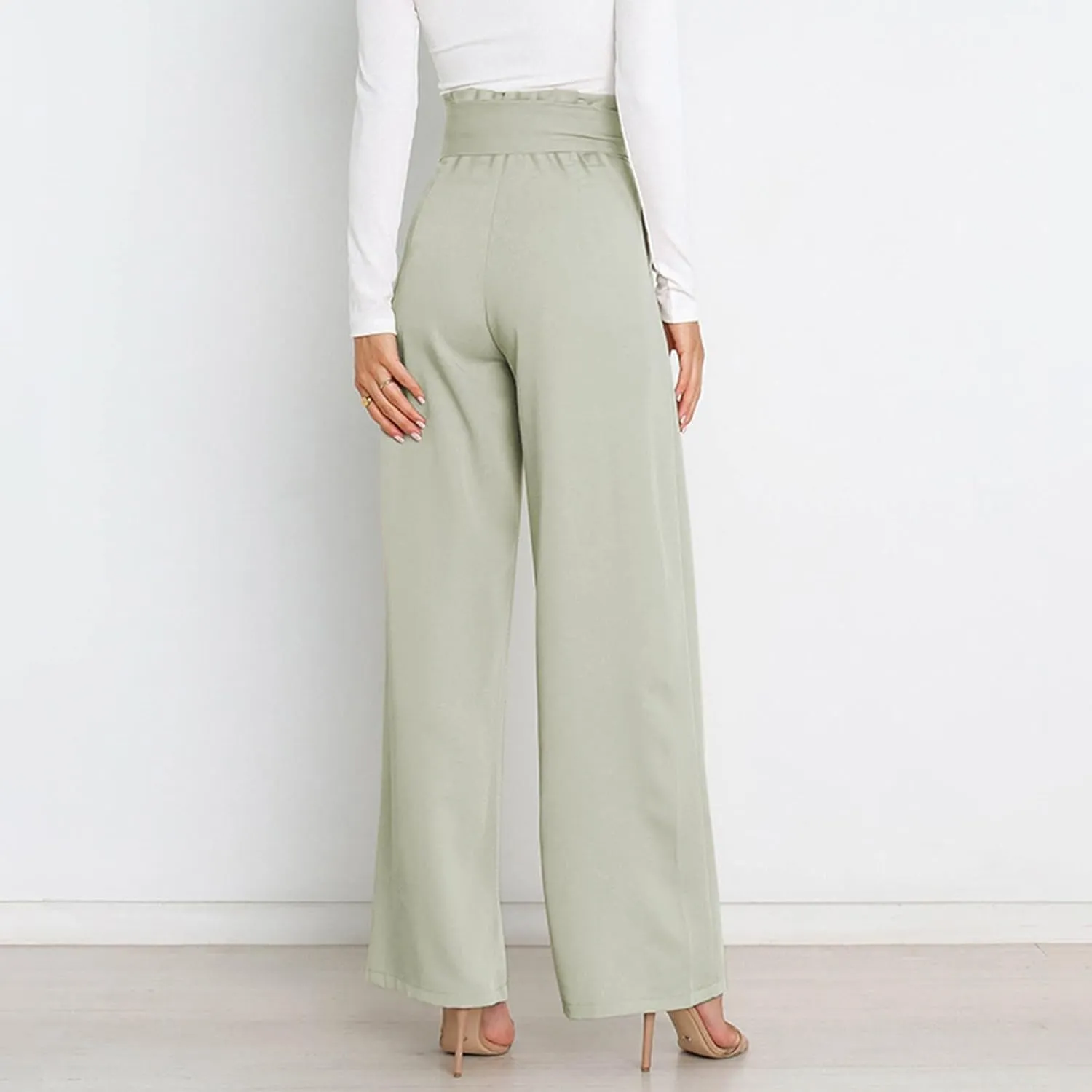 Womens High Waist Pants Business Casual Wide Leg Pants Solid Color Straight Leg Trousers Trendy Loose Cropped