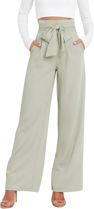Womens High Waist Pants Business Casual Wide Leg Pants Solid Color Straight Leg Trousers Trendy Loose Cropped