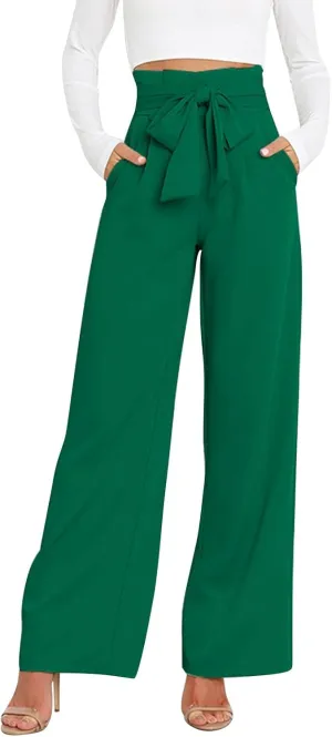 Womens High Waist Pants Business Casual Wide Leg Pants Solid Color Straight Leg Trousers Trendy Loose Cropped
