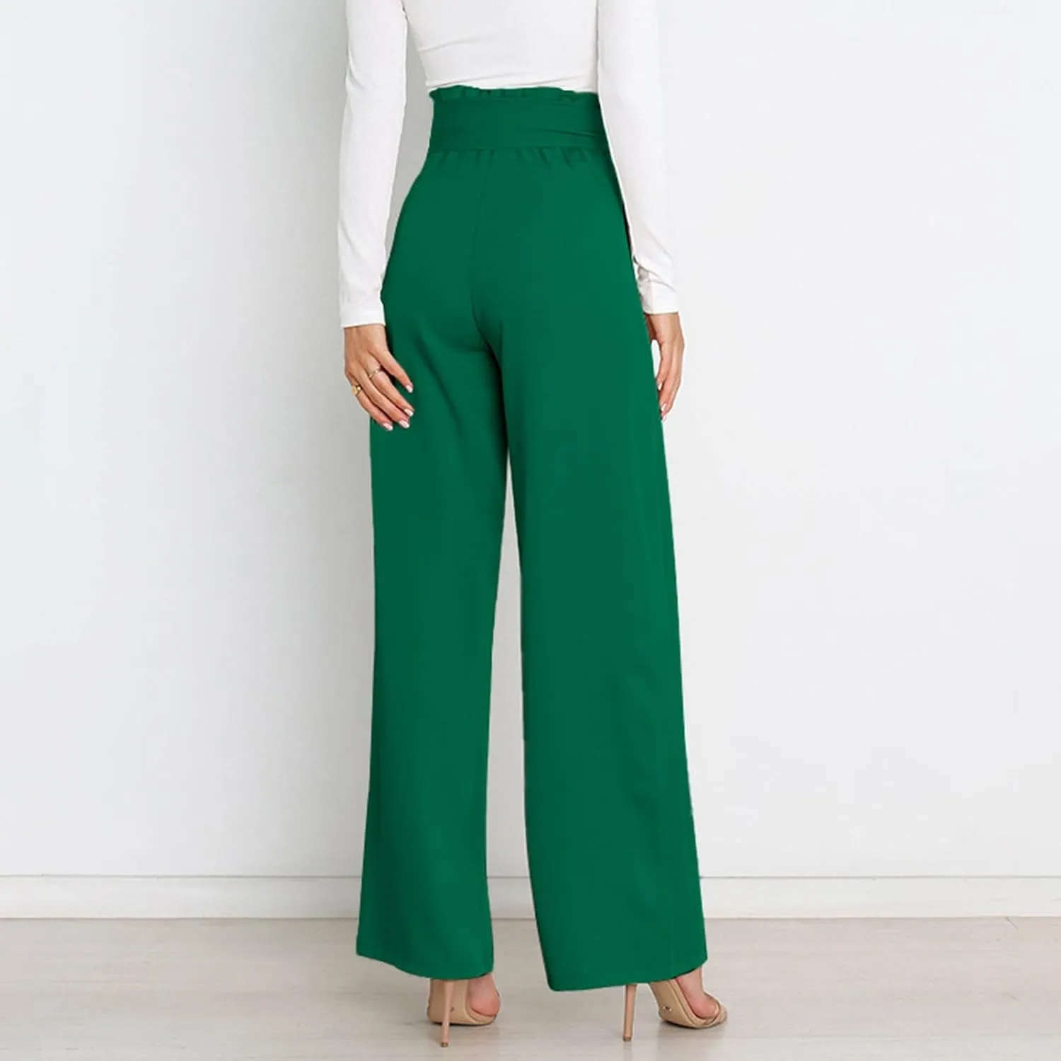 Womens High Waist Pants Business Casual Wide Leg Pants Solid Color Straight Leg Trousers Trendy Loose Cropped