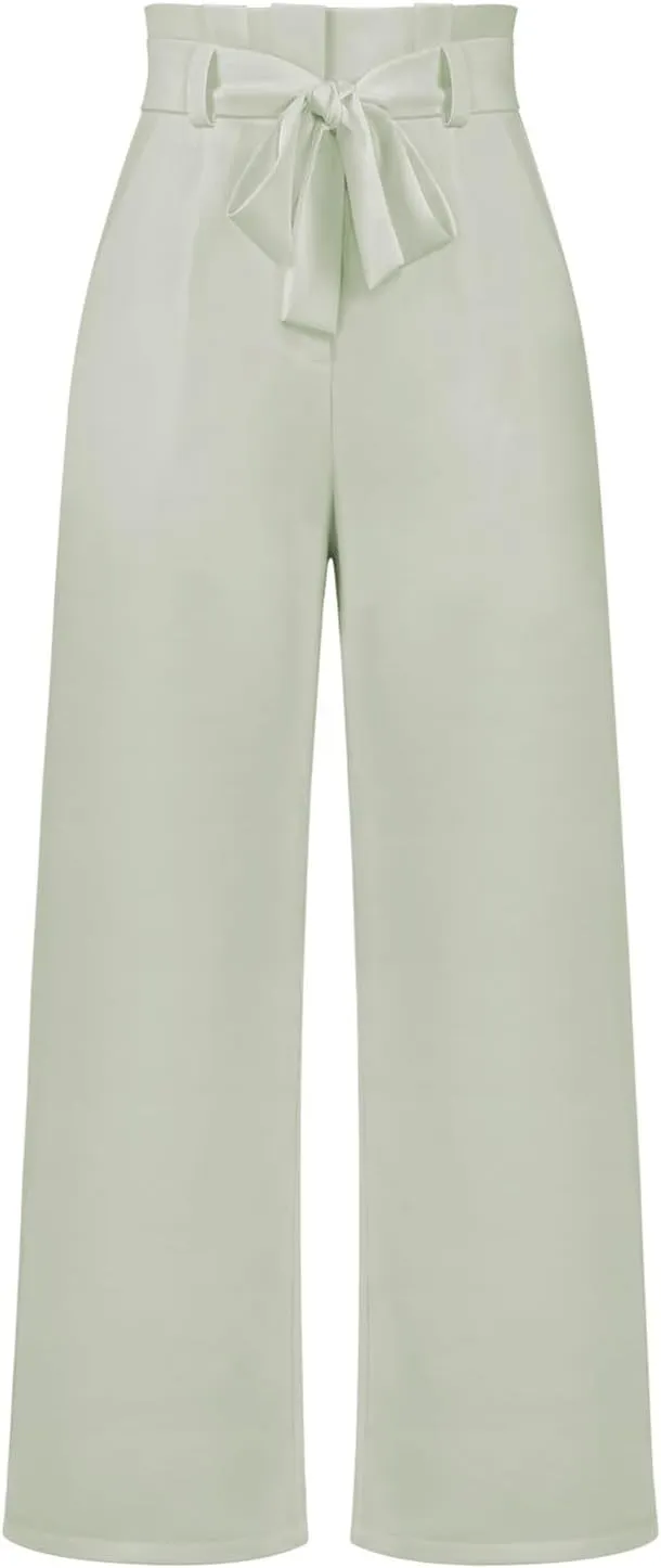 Womens High Waist Pants Business Casual Wide Leg Pants Solid Color Straight Leg Trousers Trendy Loose Cropped