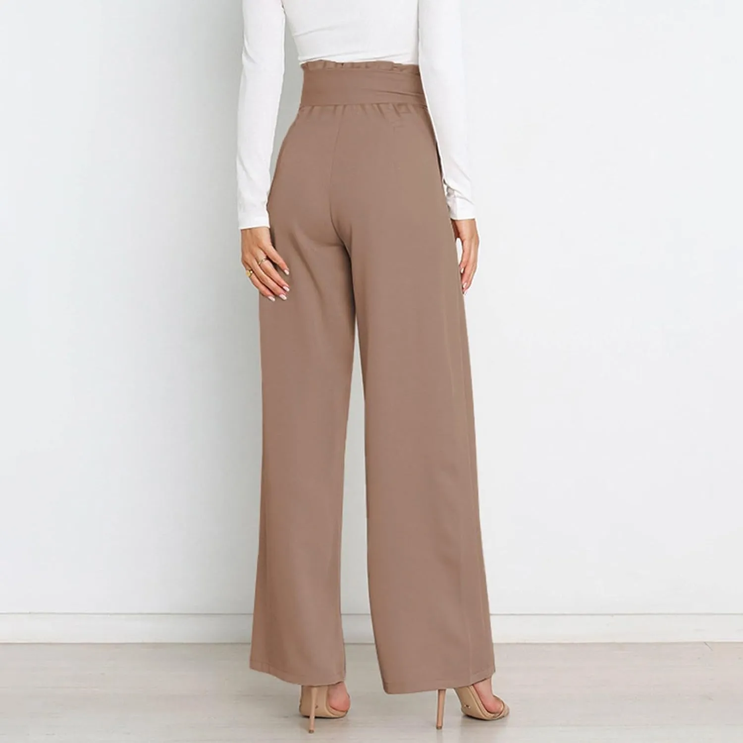 Womens High Waist Pants Business Casual Wide Leg Pants Solid Color Straight Leg Trousers Trendy Loose Cropped