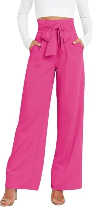 Womens High Waist Pants Business Casual Wide Leg Pants Solid Color Straight Leg Trousers Trendy Loose Cropped