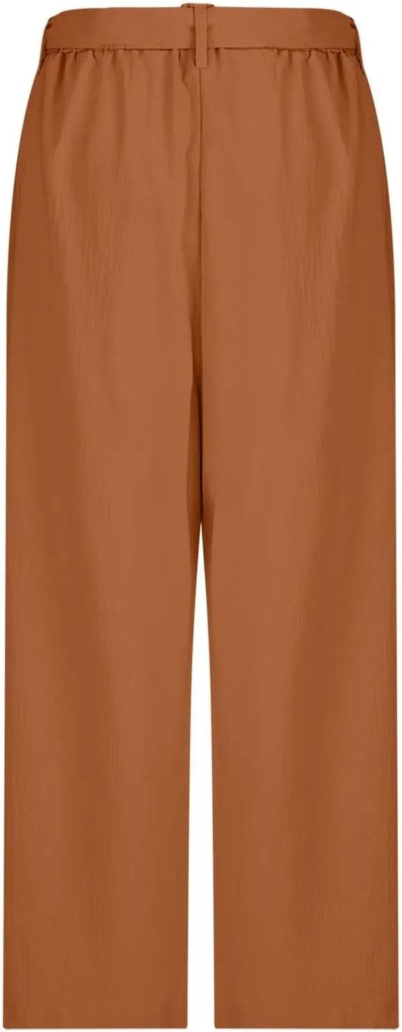 Women's High Waist Wide Leg Pants Casual Dressy Drawstring Palazzo Pant Relaxed Solid Straight Trousers with Pockets