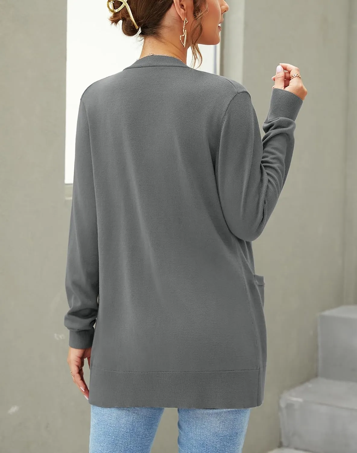 Women's Knit Soft Cardigan Sweaters Dressy Casual Lightweight Long Sleeve Open Front Cardigans Jacket with Pockets