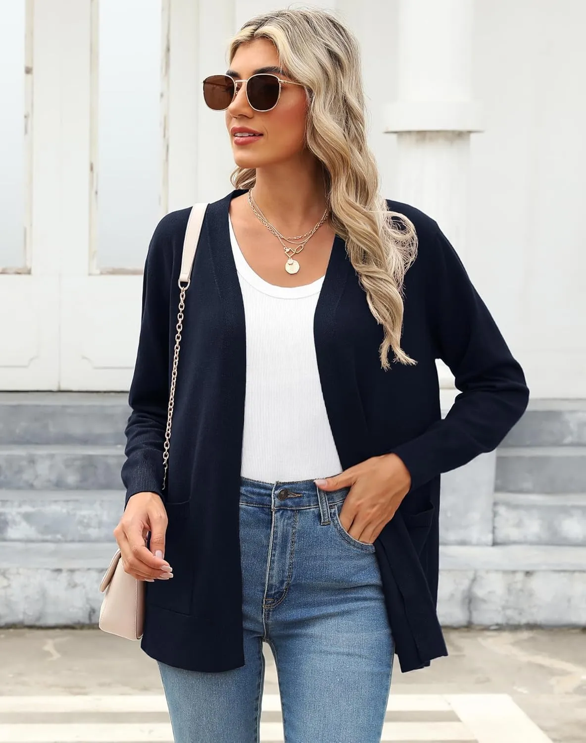 Women's Knit Soft Cardigan Sweaters Dressy Casual Lightweight Long Sleeve Open Front Cardigans Jacket with Pockets