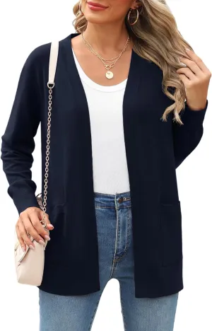 Women's Knit Soft Cardigan Sweaters Dressy Casual Lightweight Long Sleeve Open Front Cardigans Jacket with Pockets