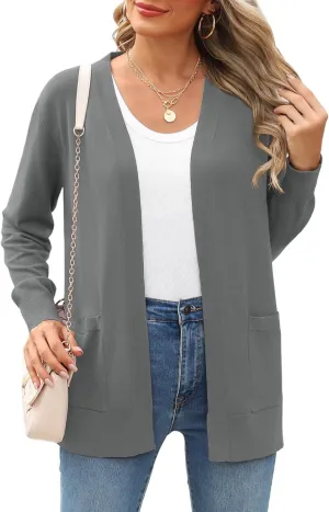 Women's Knit Soft Cardigan Sweaters Dressy Casual Lightweight Long Sleeve Open Front Cardigans Jacket with Pockets