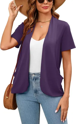Women's Lightweight Open Front Cardigans Short Sleeve Casual Soft Summer Cardigan With Pockets S-2XL