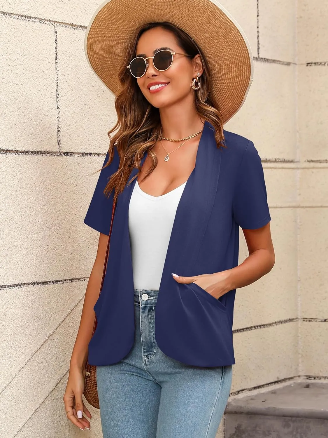 Women's Lightweight Open Front Cardigans Short Sleeve Casual Soft Summer Cardigan With Pockets S-2XL
