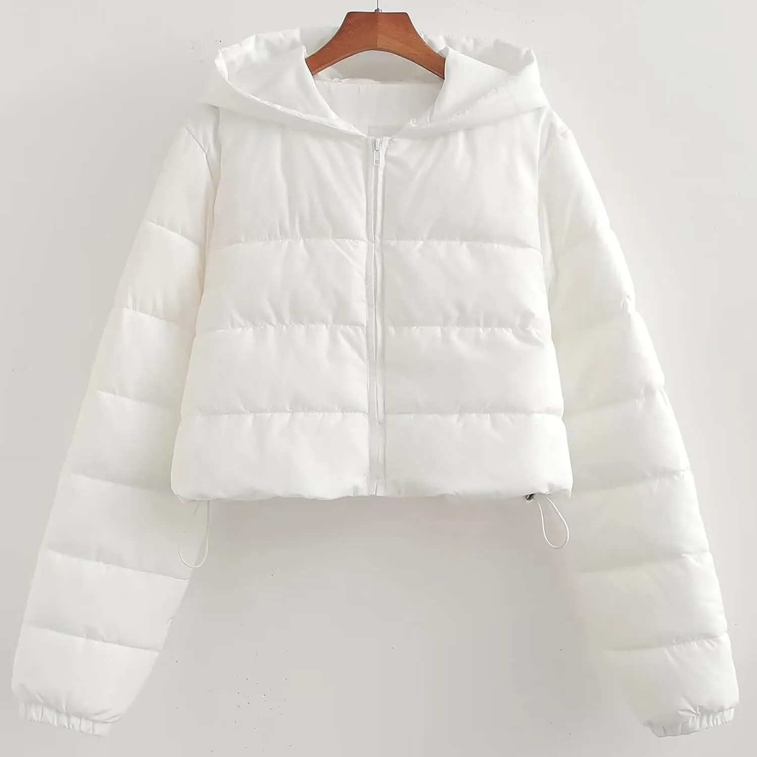 Women's Lightweight Quilted Jackets Winter Long Sleeve Cropped Puffer Down Jackets Fashion Short Hooded Padded Coats