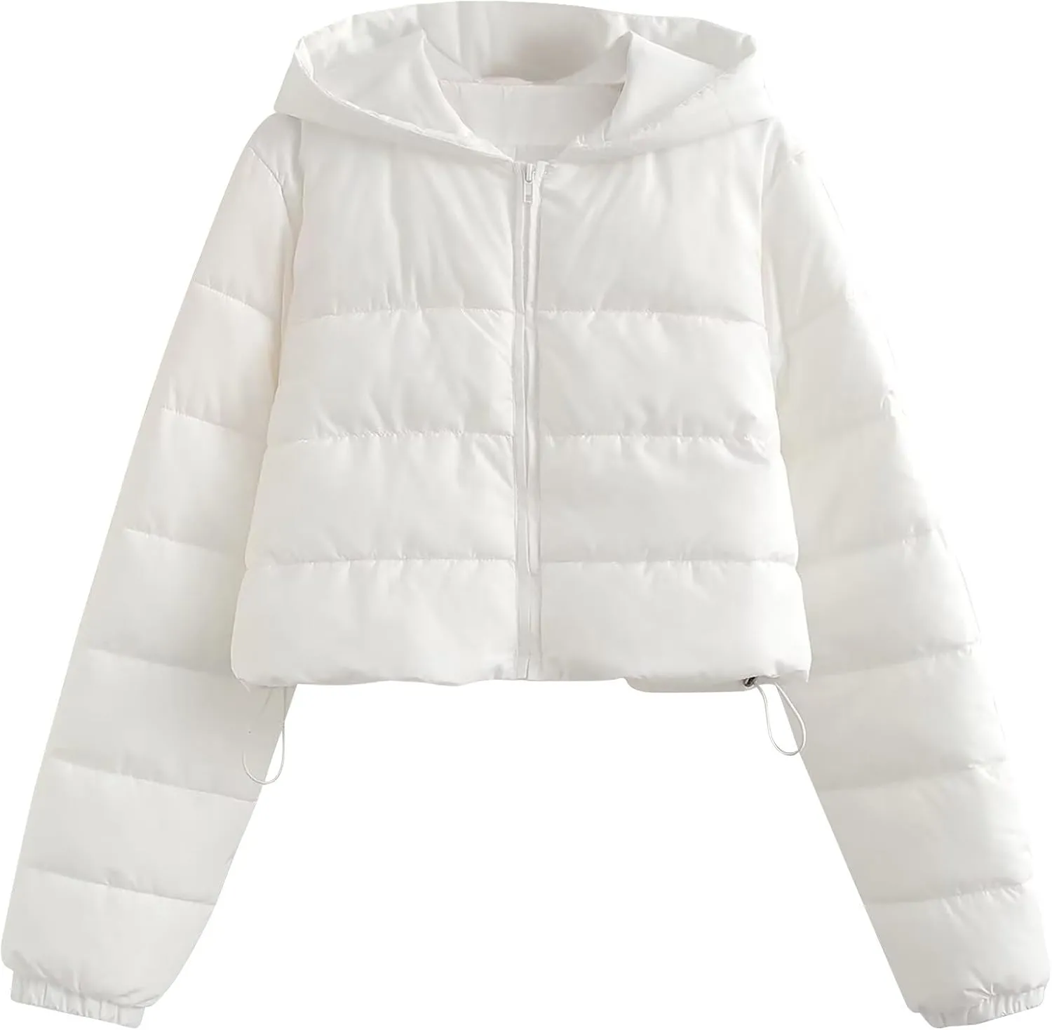 Women's Lightweight Quilted Jackets Winter Long Sleeve Cropped Puffer Down Jackets Fashion Short Hooded Padded Coats