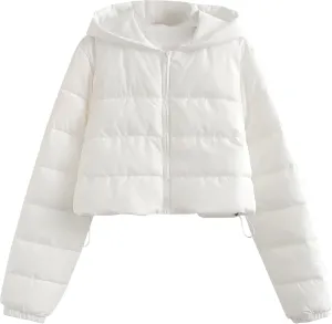 Women's Lightweight Quilted Jackets Winter Long Sleeve Cropped Puffer Down Jackets Fashion Short Hooded Padded Coats