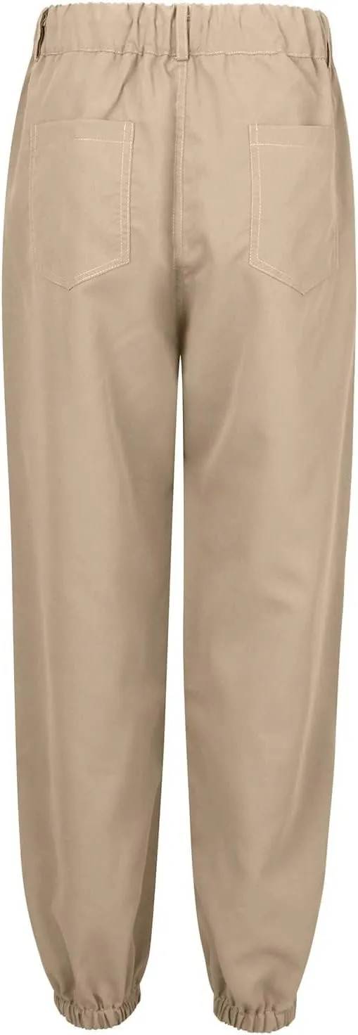 Womens Linen Cargo Joggers Casual Stretch Drawstring High Waist Pants Summer Lightweight Hiking Pants with Pocket