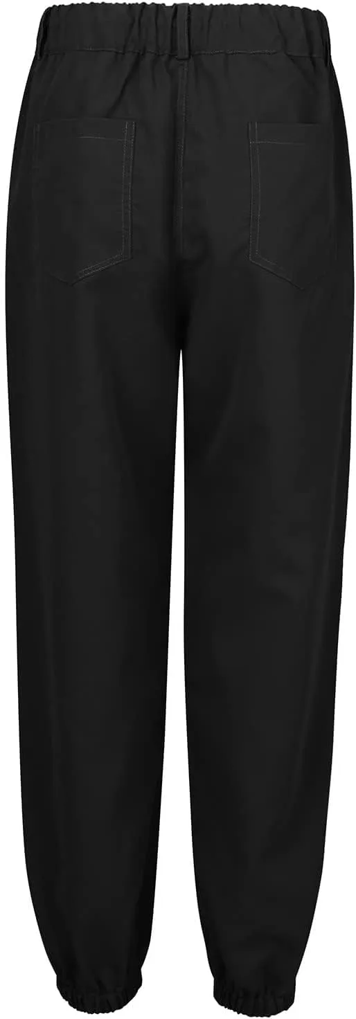 Womens Linen Cargo Joggers Casual Stretch Drawstring High Waist Pants Summer Lightweight Hiking Pants with Pocket