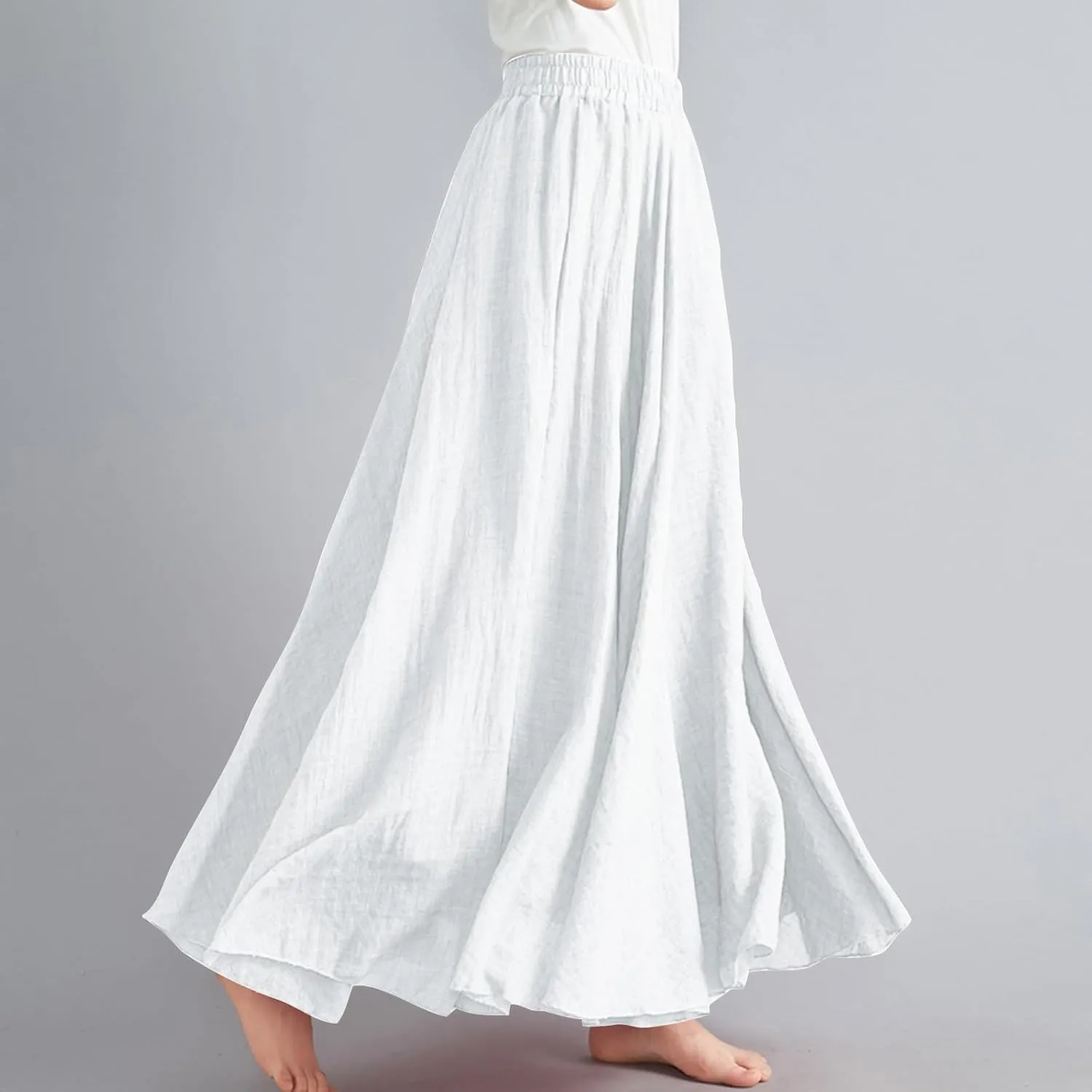 Women's Linen Maxi Skirts High Waist Ankle Length Skirt Solid Color Loose Casual Skirt Summer Flowy Long Skirts