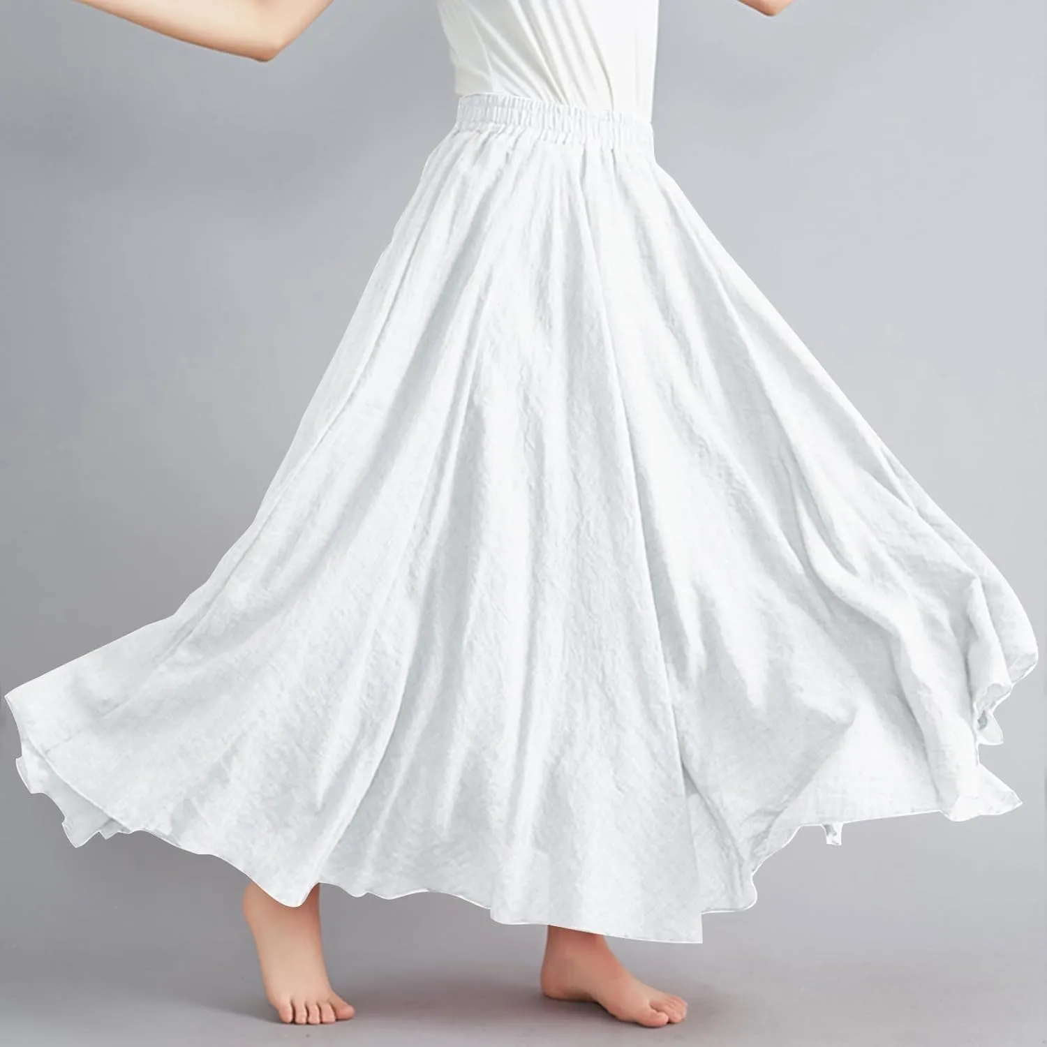 Women's Linen Maxi Skirts High Waist Ankle Length Skirt Solid Color Loose Casual Skirt Summer Flowy Long Skirts