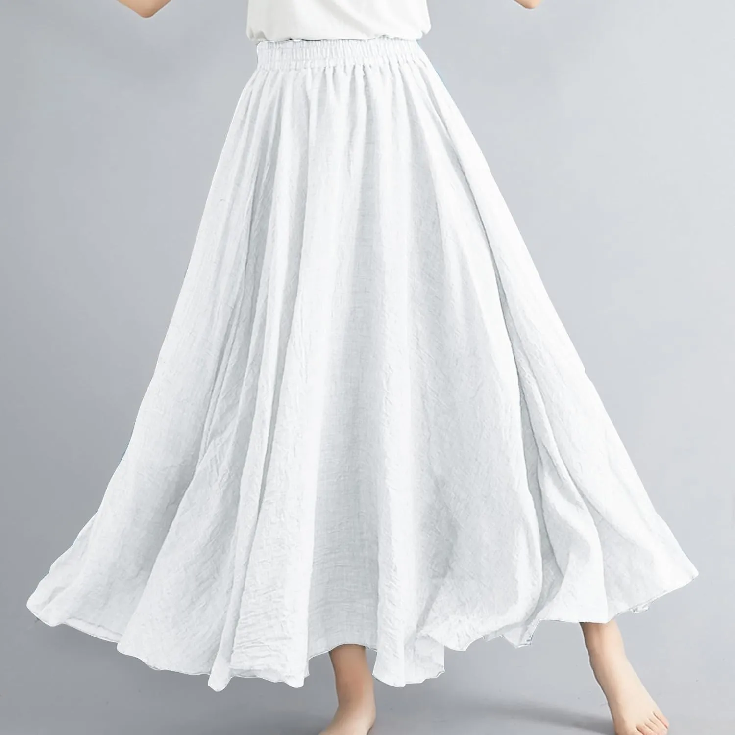 Women's Linen Maxi Skirts High Waist Ankle Length Skirt Solid Color Loose Casual Skirt Summer Flowy Long Skirts