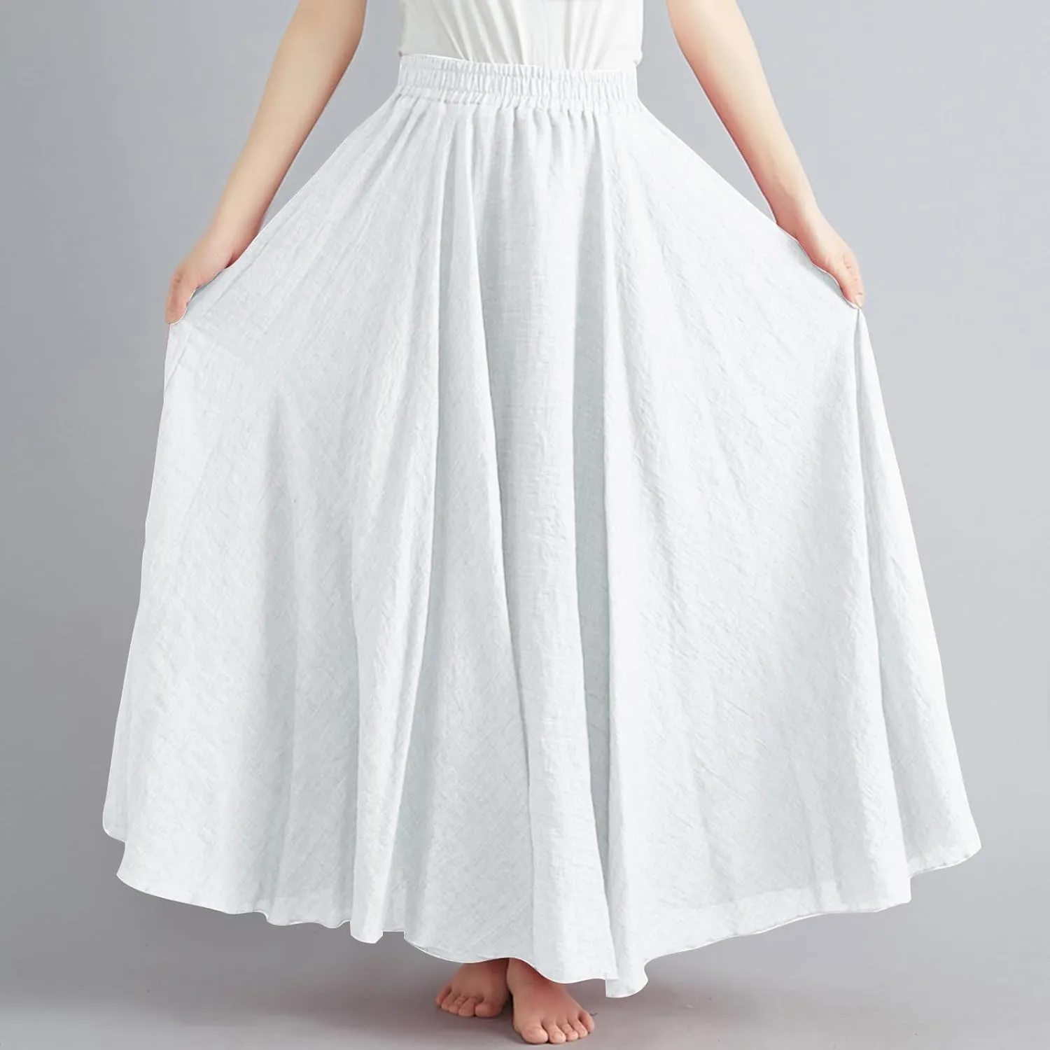 Women's Linen Maxi Skirts High Waist Ankle Length Skirt Solid Color Loose Casual Skirt Summer Flowy Long Skirts