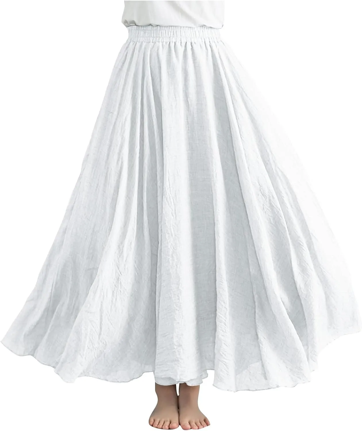 Women's Linen Maxi Skirts High Waist Ankle Length Skirt Solid Color Loose Casual Skirt Summer Flowy Long Skirts