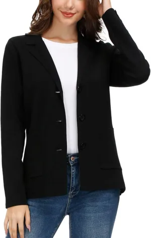 Women's Long Sleeve Casual Blazer Work Office Bussiness Jacket with Pocket