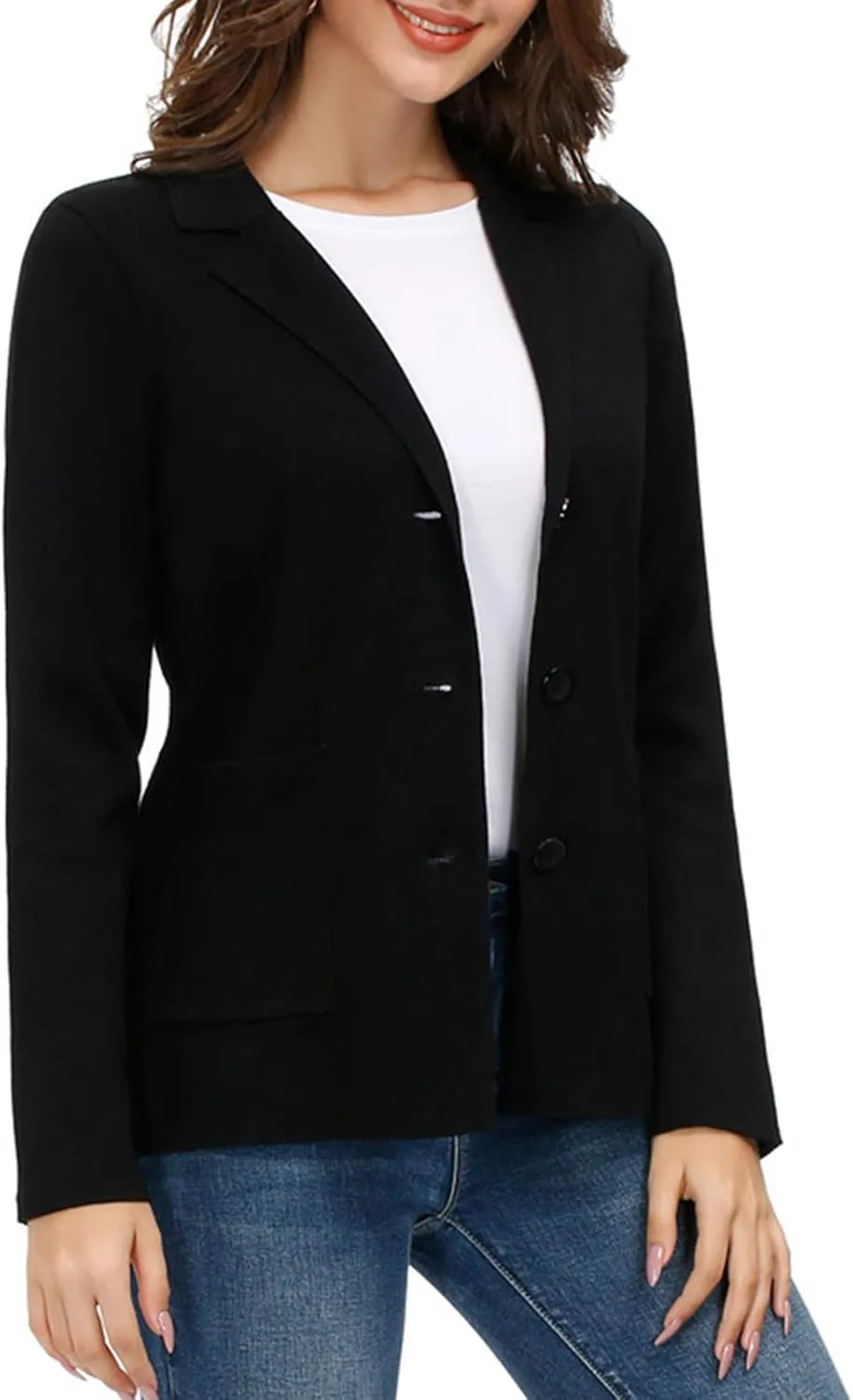 Women's Long Sleeve Casual Blazer Work Office Bussiness Jacket with Pocket
