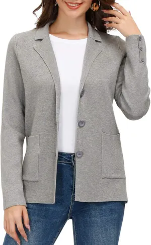 Women's Long Sleeve Casual Blazer Work Office Bussiness Jacket with Pocket