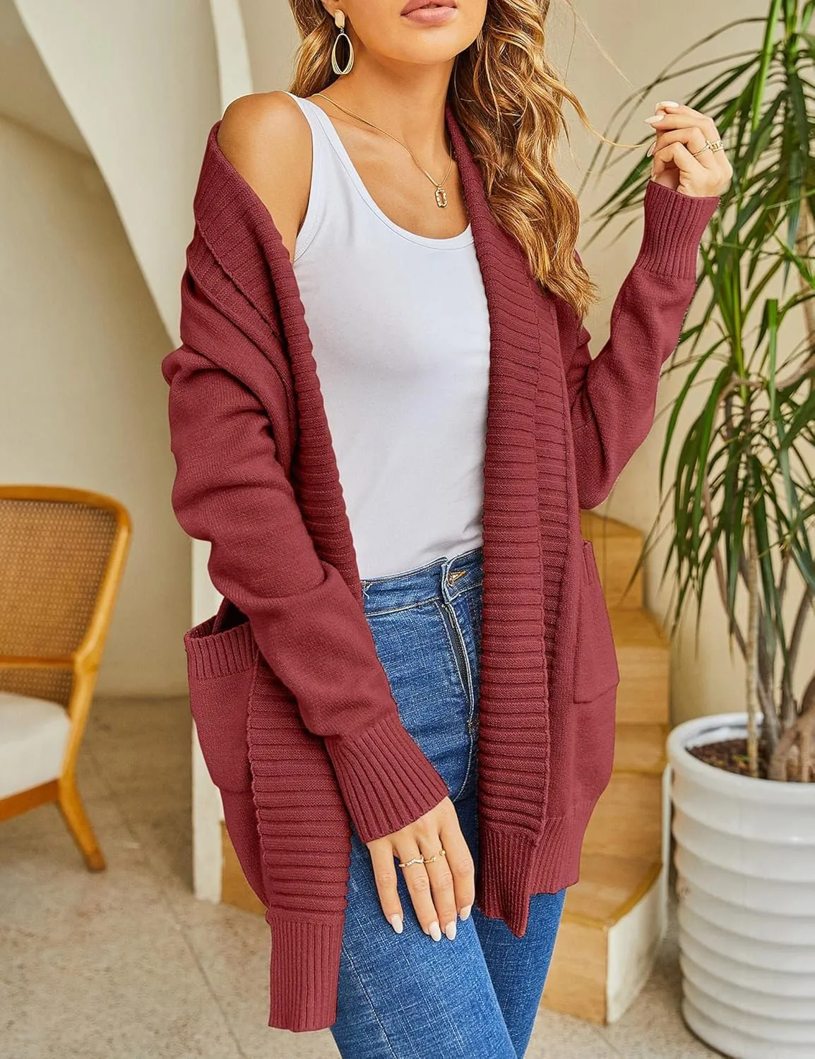 Womens Long Sleeve Open Front Oversized Cardigans Casual Chunky Knit Sweater Outwear Coats
