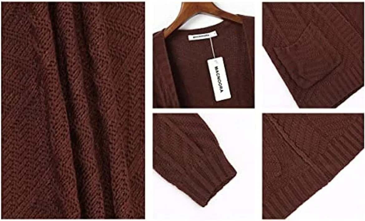 Womens Long Sleeve Open Front Oversized Cardigans Casual Chunky Knit Sweater Outwear Coats