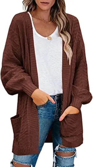 Womens Long Sleeve Open Front Oversized Cardigans Casual Chunky Knit Sweater Outwear Coats