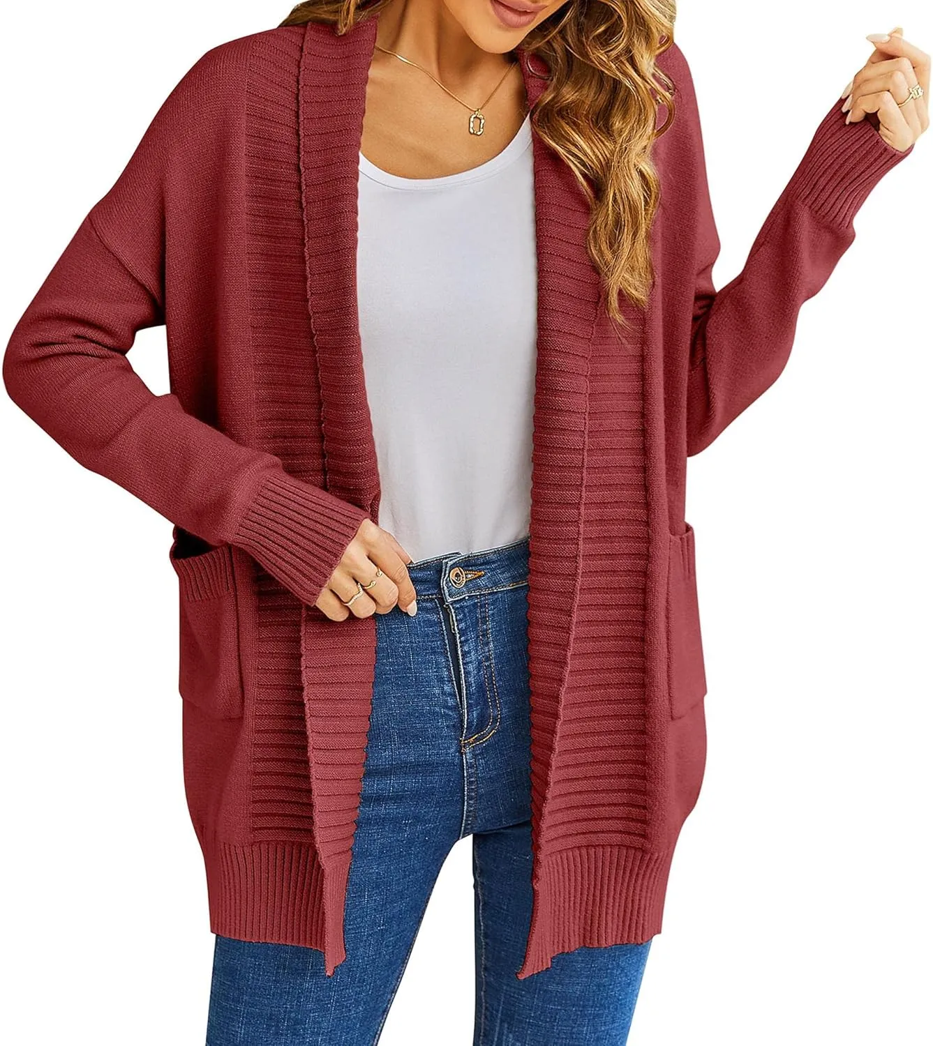 Womens Long Sleeve Open Front Oversized Cardigans Casual Chunky Knit Sweater Outwear Coats