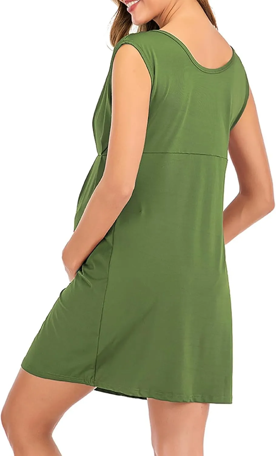 Women's Maternity Solid Sleeveless Round Neck Flare Hem Dress Casual High Waist A Line Dresses Flared Pregnancy Tank Dresses