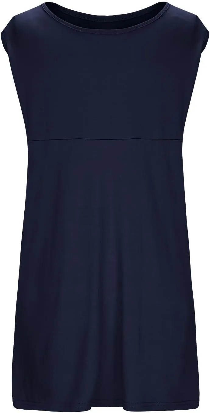 Women's Maternity Solid Sleeveless Round Neck Flare Hem Dress Casual High Waist A Line Dresses Flared Pregnancy Tank Dresses