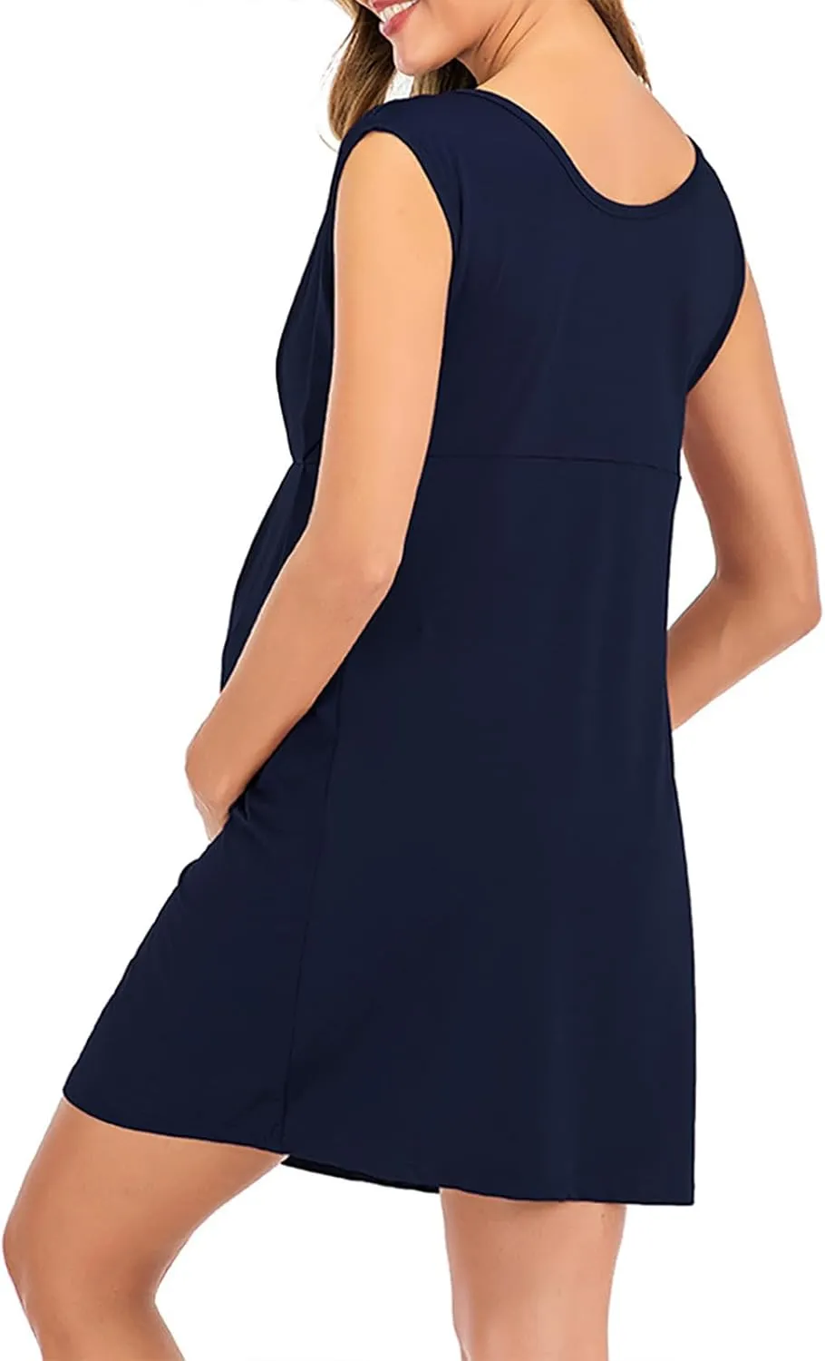 Women's Maternity Solid Sleeveless Round Neck Flare Hem Dress Casual High Waist A Line Dresses Flared Pregnancy Tank Dresses