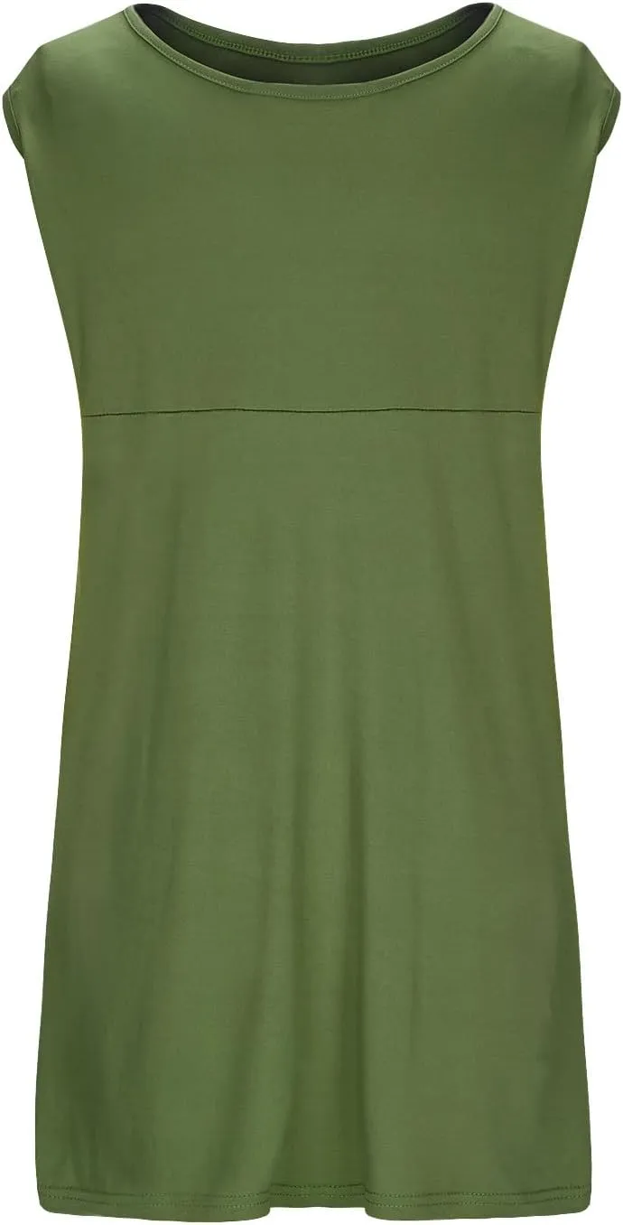 Women's Maternity Solid Sleeveless Round Neck Flare Hem Dress Casual High Waist A Line Dresses Flared Pregnancy Tank Dresses