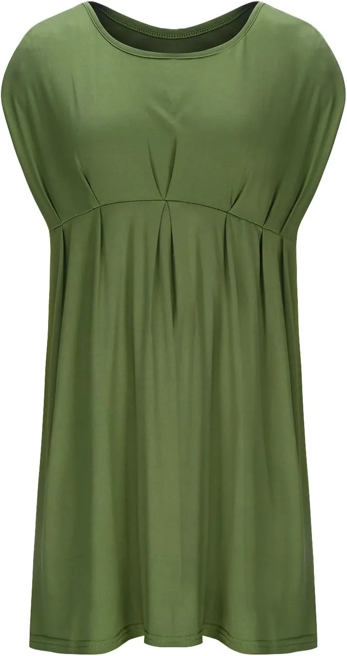 Women's Maternity Solid Sleeveless Round Neck Flare Hem Dress Casual High Waist A Line Dresses Flared Pregnancy Tank Dresses