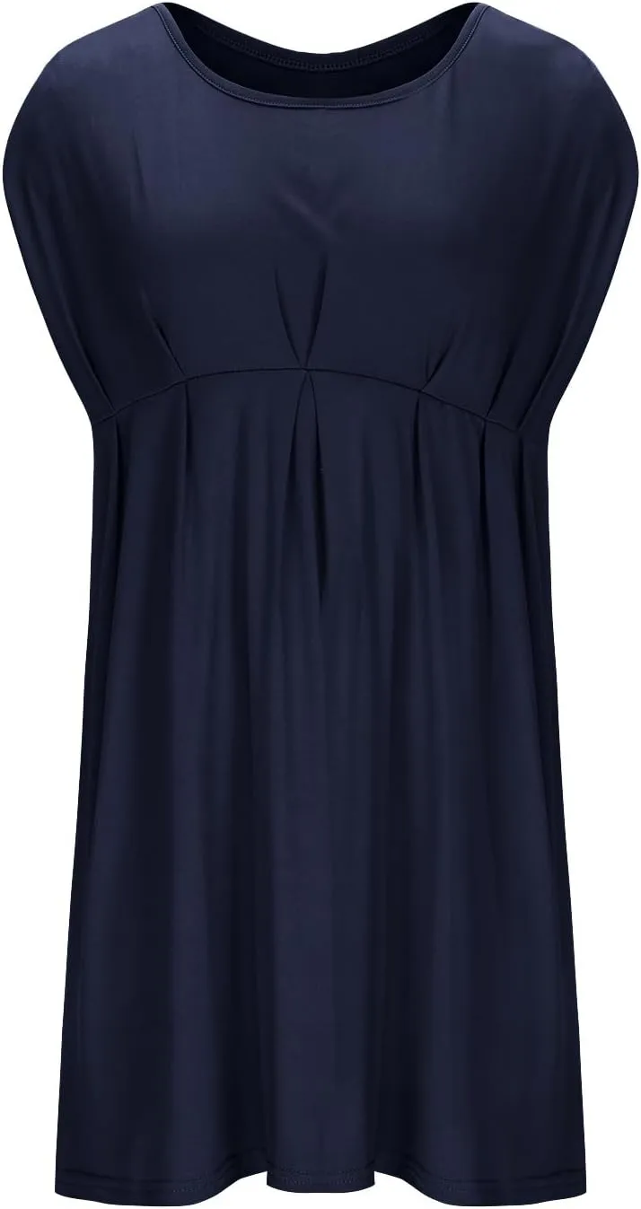 Women's Maternity Solid Sleeveless Round Neck Flare Hem Dress Casual High Waist A Line Dresses Flared Pregnancy Tank Dresses