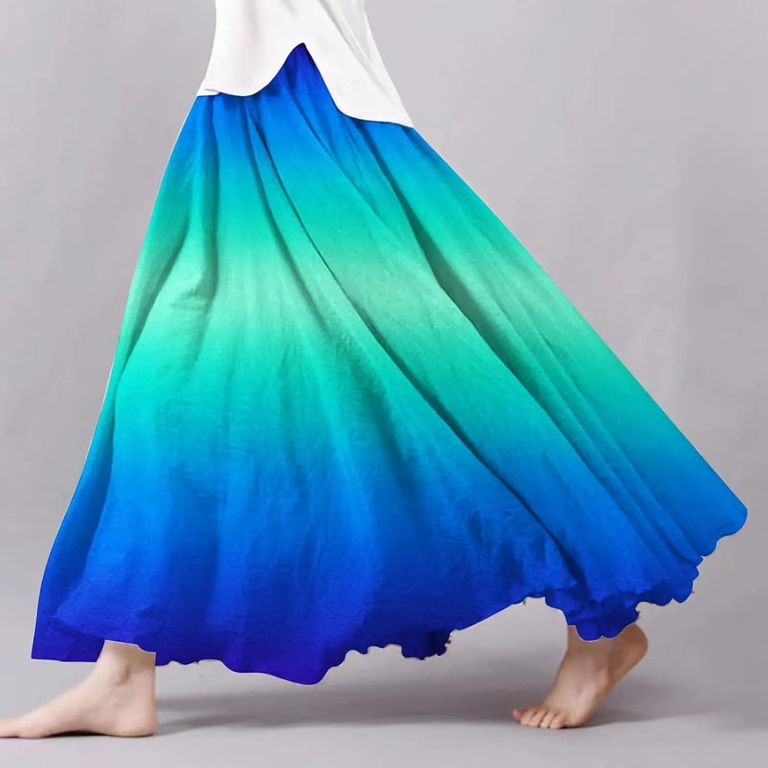 Womens Maxi Skirt Dress Boho Flowy Swing A-Line Elastic Waist Pleated Beach Vacation Long Skirrts Swimsuit Cover Ups
