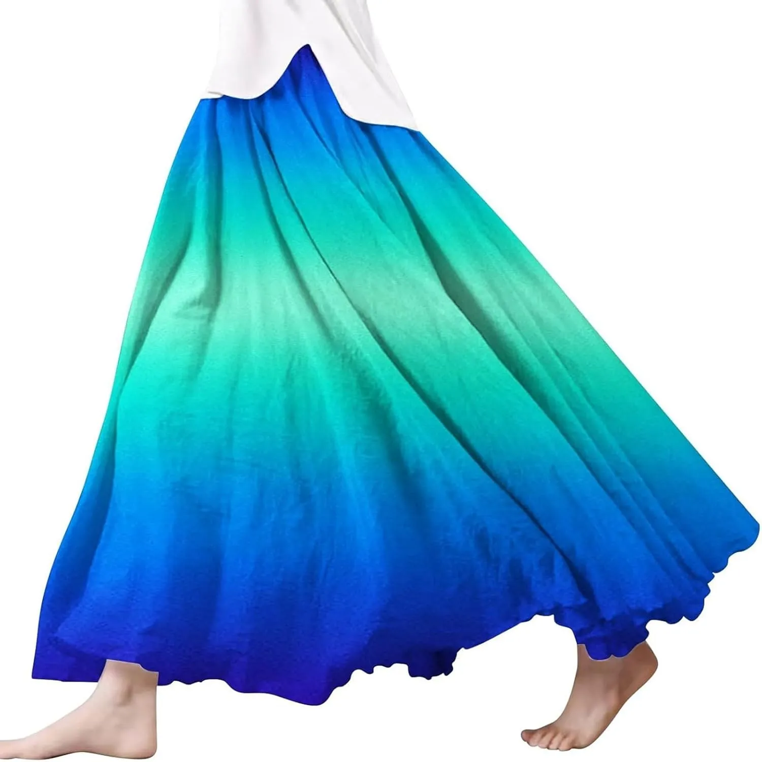 Womens Maxi Skirt Dress Boho Flowy Swing A-Line Elastic Waist Pleated Beach Vacation Long Skirrts Swimsuit Cover Ups