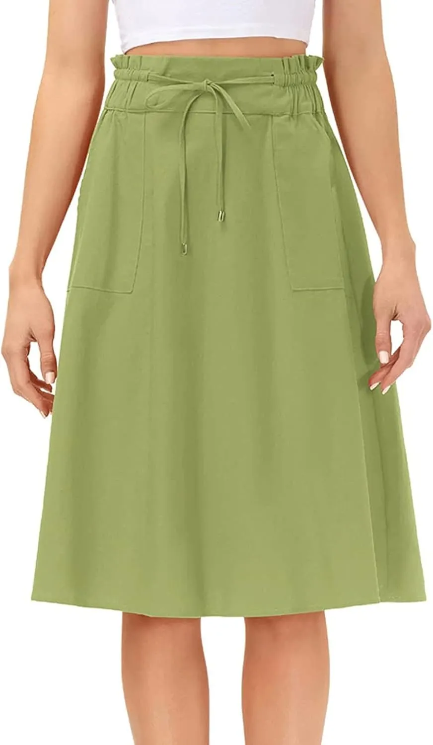 Women's Midi Skirt Boho Wood Ear Edge Layered Half Maxi Skirt Summer Casual Long Flowy Tiered Beach Vacation Dress