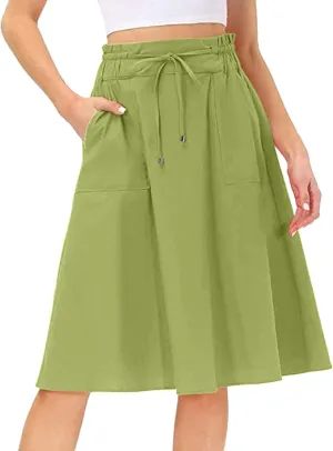 Women's Midi Skirt Boho Wood Ear Edge Layered Half Maxi Skirt Summer Casual Long Flowy Tiered Beach Vacation Dress