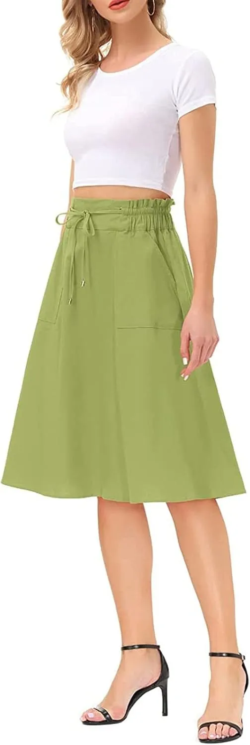 Women's Midi Skirt Boho Wood Ear Edge Layered Half Maxi Skirt Summer Casual Long Flowy Tiered Beach Vacation Dress