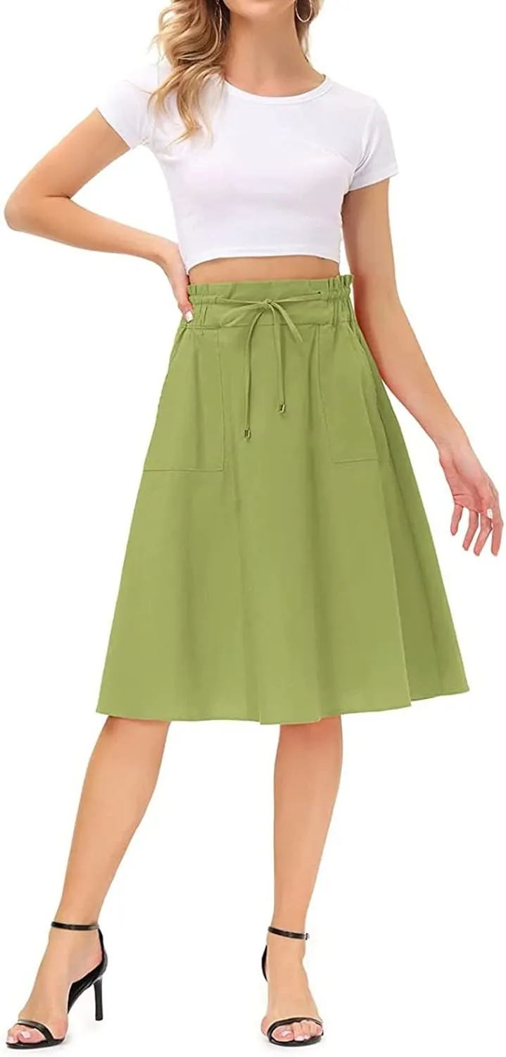 Women's Midi Skirt Boho Wood Ear Edge Layered Half Maxi Skirt Summer Casual Long Flowy Tiered Beach Vacation Dress