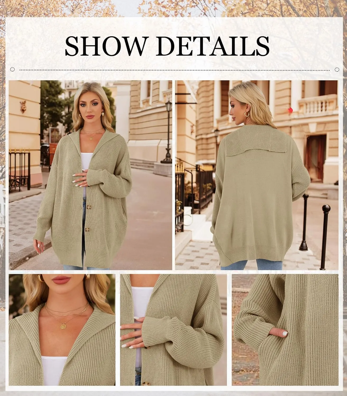 Womens Oversized Cardigans Open Front Knit Cardigan Sweater Drape Chunky Button Down Casual Fall Outerwear with Pockets