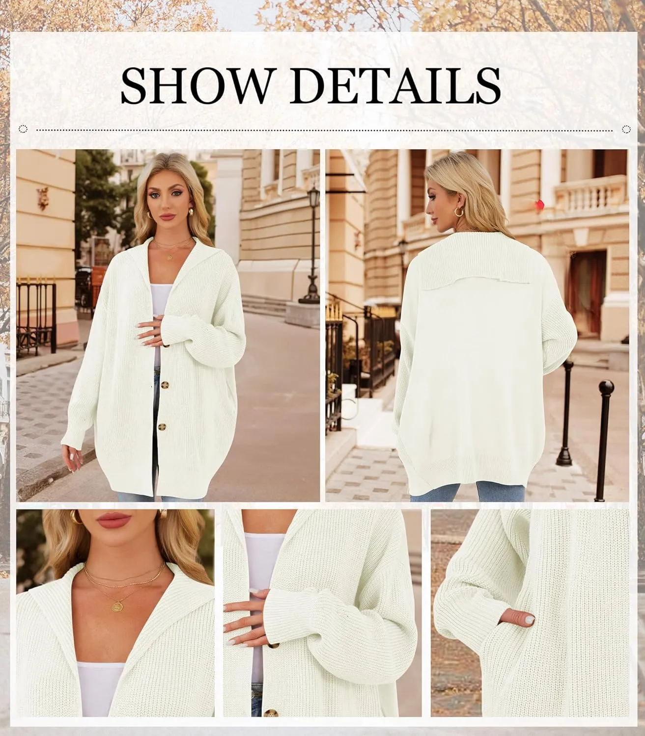 Womens Oversized Cardigans Open Front Knit Cardigan Sweater Drape Chunky Button Down Casual Fall Outerwear with Pockets