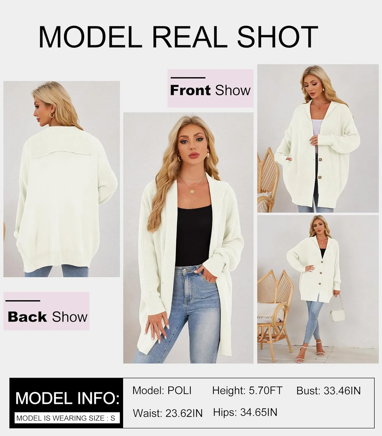 Womens Oversized Cardigans Open Front Knit Cardigan Sweater Drape Chunky Button Down Casual Fall Outerwear with Pockets