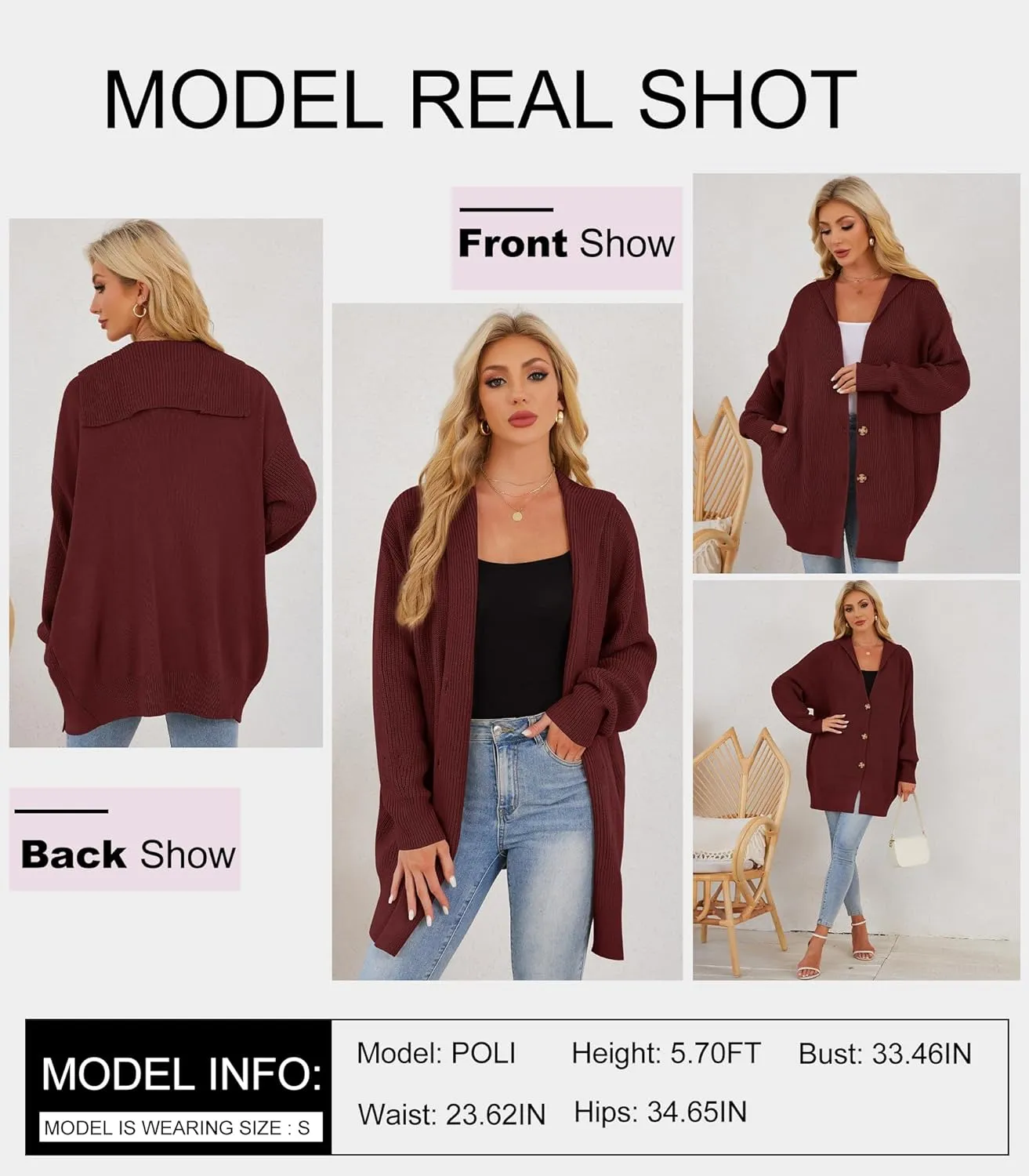 Womens Oversized Cardigans Open Front Knit Cardigan Sweater Drape Chunky Button Down Casual Fall Outerwear with Pockets