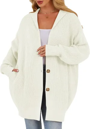 Womens Oversized Cardigans Open Front Knit Cardigan Sweater Drape Chunky Button Down Casual Fall Outerwear with Pockets